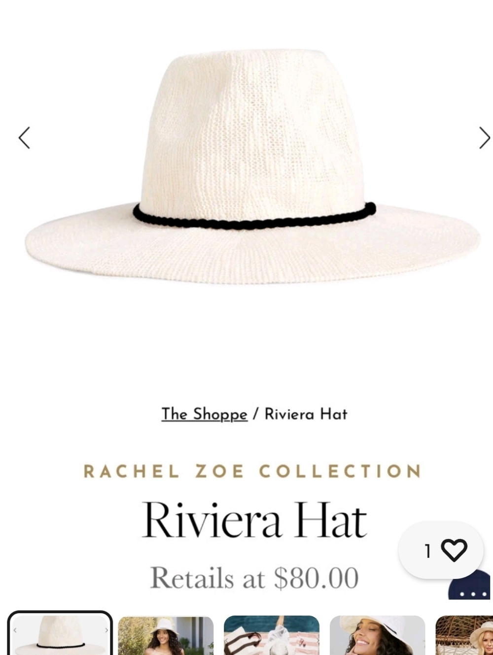 Rachel Zoe Riviera Wide-Brim Hat in Ivory with Black Trim